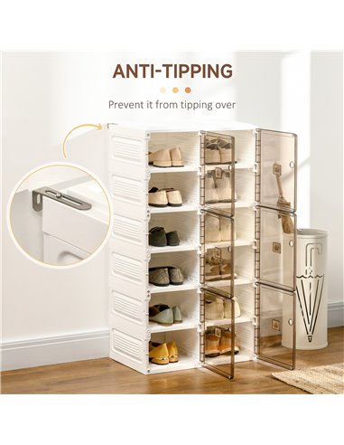 HOMCOM Plastic Shoe Storage Cabinet, Portable Cube Shoe Storage Organizer, White and Brown