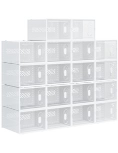 HOMCOM 18PCS Clear Shoe Box, Plastic Stackable Shoe Storage Box with Magnetic Door, White