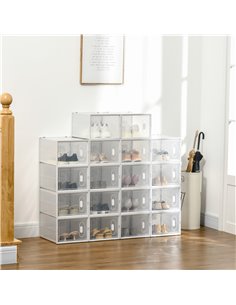 HOMCOM 18PCS Clear Shoe Box, Plastic Stackable Shoe Storage Box with Magnetic Door, White 2