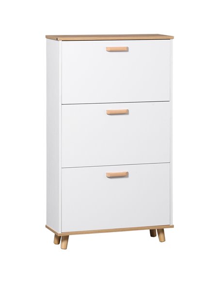 HOMCOM 12 Pair of Shoes Narrow Shoe Cabinet, Slim Shoe Storage Cabinet with 3 Flip Drawers and Adjustable Shelves, White - pic 28059 | FastDaddyshop