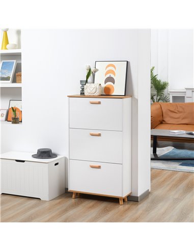 HOMCOM 12 Pair of Shoes Narrow Shoe Cabinet, Slim Shoe Storage Cabinet with 3 Flip Drawers and Adjustable Shelves, White