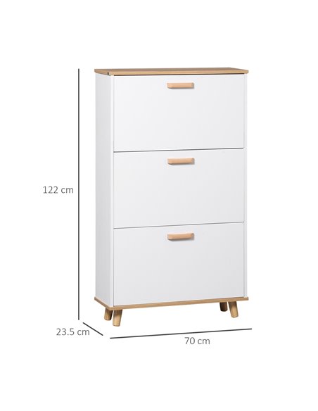 HOMCOM 12 Pair of Shoes Narrow Shoe Cabinet, Slim Shoe Storage Cabinet with 3 Flip Drawers and Adjustable Shelves, White - pic 28061 | FastDaddyshop