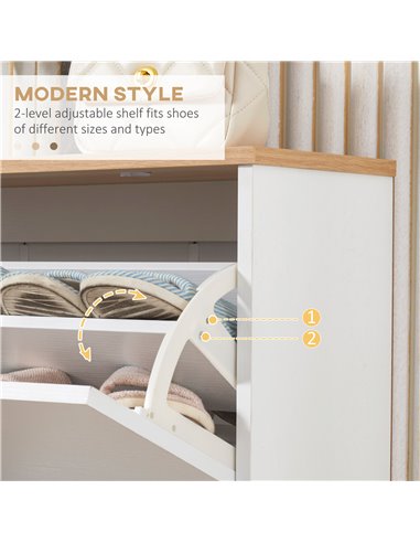 HOMCOM 12 Pair of Shoes Narrow Shoe Cabinet, Slim Shoe Storage Cabinet with 3 Flip Drawers and Adjustable Shelves, White