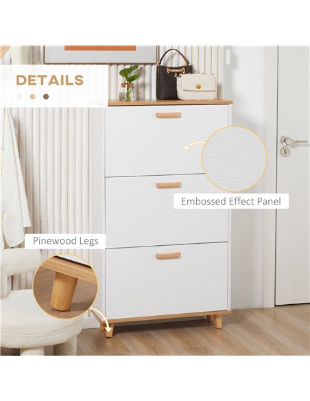 HOMCOM 12 Pair of Shoes Narrow Shoe Cabinet, Slim Shoe Storage Cabinet with 3 Flip Drawers and Adjustable Shelves, White - pic 28066 | FastDaddyshop