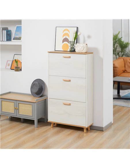 HOMCOM 12 Pair of Shoes Narrow Shoe Cabinet, Slim Shoe Storage Cabinet with 3 Flip Drawers and Adjustable Shelves, White - pic 28069 | FastDaddyshop