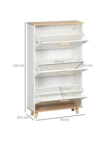 HOMCOM 12 Pair of Shoes Narrow Shoe Cabinet, Slim Shoe Storage Cabinet with 3 Flip Drawers and Adjustable Shelves, White