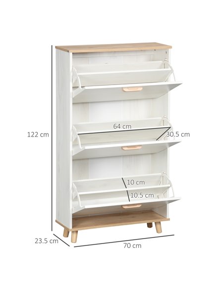 HOMCOM 12 Pair of Shoes Narrow Shoe Cabinet, Slim Shoe Storage Cabinet with 3 Flip Drawers and Adjustable Shelves, White - pic 28070 | FastDaddyshop
