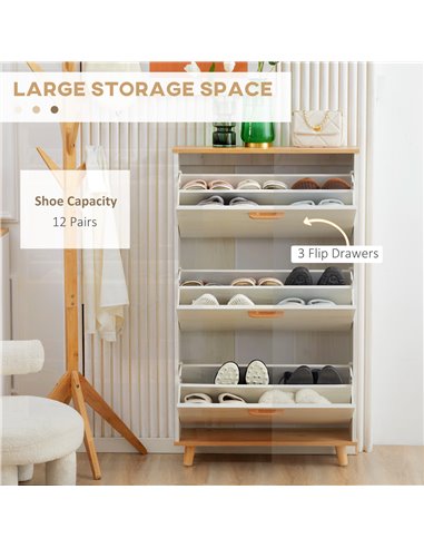 HOMCOM 12 Pair of Shoes Narrow Slim Shoe Cabinet, White 837-243