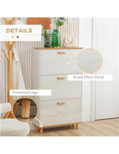 HOMCOM 12 Pair of Shoes Narrow Shoe Cabinet, Slim Shoe Storage Cabinet with 3 Flip Drawers and Adjustable Shelves, White