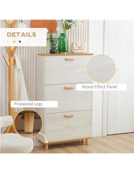 HOMCOM 12 Pair of Shoes Narrow Shoe Cabinet, Slim Shoe Storage Cabinet with 3 Flip Drawers and Adjustable Shelves, White - pic 28075 | FastDaddyshop