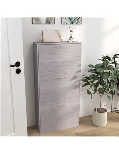 HOMCOM 12 Pair of Shoes Narrow and Slim Shoe Storage Cabinet with 3 Flip Drawers, Grey