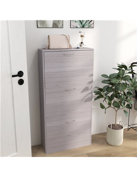 HOMCOM 12 Pair of Shoes Narrow and Slim Shoe Storage Cabinet with 3 Flip Drawers, Grey - pic 28078 | FastDaddyshop