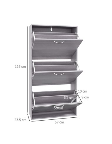 HOMCOM 12 Pair of Shoes Narrow and Slim Shoe Storage Cabinet with 3 Flip Drawers, Grey