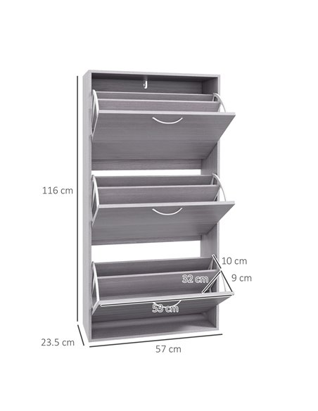 HOMCOM 12 Pair of Shoes Narrow and Slim Shoe Storage Cabinet with 3 Flip Drawers, Grey - pic 28079 | FastDaddyshop