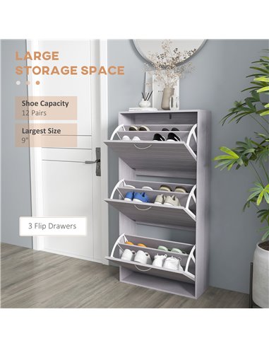 HOMCOM 12 Pair of Shoes Narrow and Slim Shoe Storage Cabinet, Grey 837-396V80LG