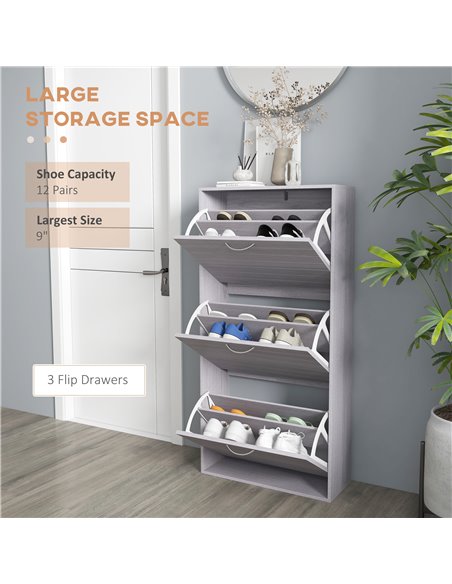 HOMCOM 12 Pair of Shoes Narrow and Slim Shoe Storage Cabinet, Grey 837-396V80LG - pic 28080 | FastDaddyshop