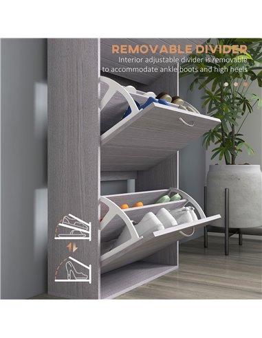 HOMCOM 12 Pair of Shoes Narrow and Slim Shoe Storage Cabinet with 3 Flip Drawers, Grey