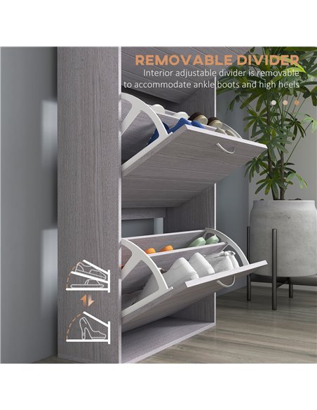 HOMCOM 12 Pair of Shoes Narrow and Slim Shoe Storage Cabinet with 3 Flip Drawers, Grey - pic 28082 | FastDaddyshop