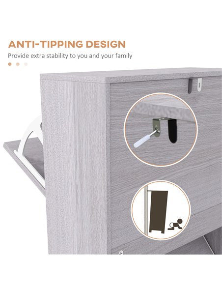 HOMCOM 12 Pair of Shoes Narrow and Slim Shoe Storage Cabinet with 3 Flip Drawers, Grey - pic 28083 | FastDaddyshop