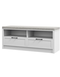 HOMCOM Shoe Storage Bench with Padded Seat, Open Compartments and Drawers, White and Grey