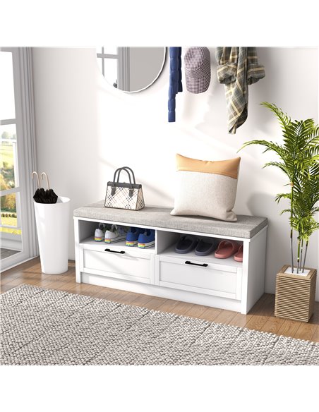 HOMCOM Shoe Storage Bench with Padded Seat, Open Compartments and Drawers, White and Grey - pic 28096 | FastDaddyshop