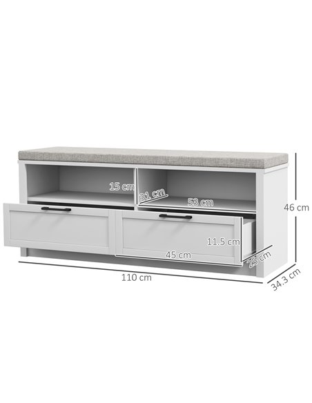 HOMCOM Shoe Storage Bench with Padded Seat, Open Compartments and Drawers, White and Grey - pic 28097 | FastDaddyshop