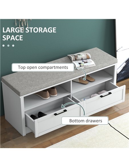 HOMCOM Shoe Storage Bench with Padded Seat, White and Grey 837-417V70WT - pic 28098 | FastDaddyshop