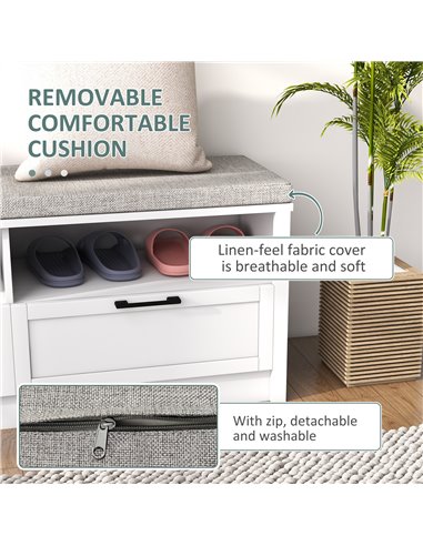 HOMCOM Shoe Storage Bench with Padded Seat, White and Grey 837-417V70WT