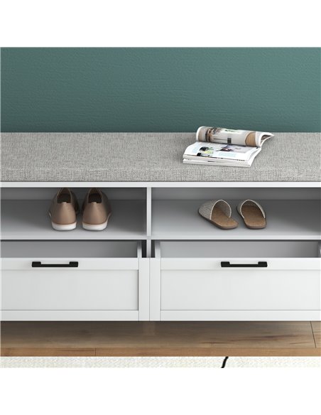 HOMCOM Shoe Storage Bench with Padded Seat, Open Compartments and Drawers, White and Grey - pic 28100 | FastDaddyshop