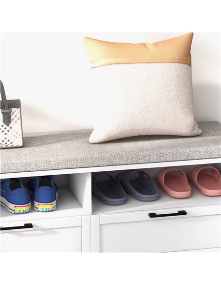 HOMCOM Shoe Storage Bench with Padded Seat, Open Compartments and Drawers, White and Grey - pic 28101 | FastDaddyshop