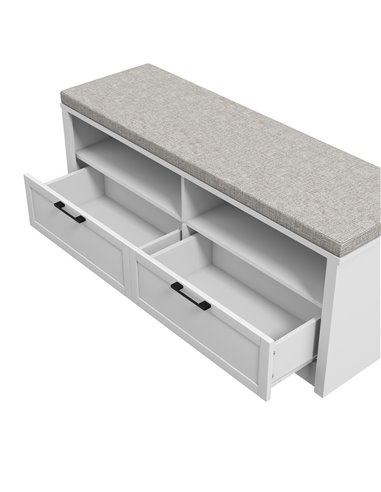 HOMCOM Shoe Storage Bench with Padded Seat, Open Compartments and Drawers, White and Grey