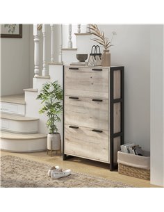 HOMCOM Shoe Storage Cabinet with 3 Flip Drawers Adjustable Shelf 18 Pairs Narrow Shoe Cupboard for Entryway Natural Wood-effect 2