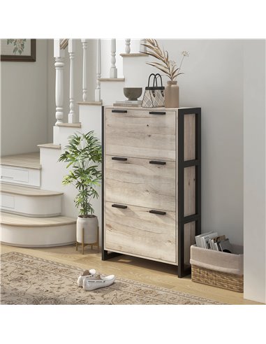 HOMCOM Shoe Storage Cabinet with 3 Flip Drawers Adjustable Shelf 18 Pairs Narrow Shoe Cupboard for Entryway Natural Wood-effect