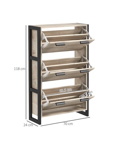 HOMCOM Shoe Storage Cabinet with 3 Flip Drawers Adjustable Shelf 18 Pairs Narrow Shoe Cupboard for Entryway Natural Wood-effect