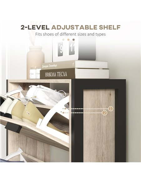 HOMCOM Shoe Storage Cabinet with 3 Flip Drawers Adjustable Shelf 18 Pairs Narrow Shoe Cupboard for Entryway Natural Wood-effect - pic 28108 | FastDaddyshop