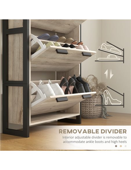 HOMCOM Shoe Storage Cabinet with 3 Flip Drawers Adjustable Shelf 18 Pairs Narrow Shoe Cupboard for Entryway Natural Wood-effect - pic 28109 | FastDaddyshop