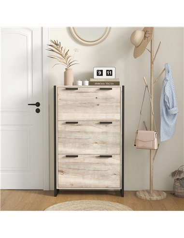 HOMCOM Shoe Storage Cabinet with 3 Flip Drawers Adjustable Shelf 18 Pairs Narrow Shoe Cupboard for Entryway Natural Wood-effect