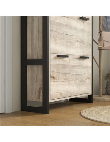 HOMCOM Shoe Storage Cabinet with 3 Flip Drawers Adjustable Shelf 18 Pairs Narrow Shoe Cupboard for Entryway Natural Wood-effect