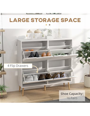 HOMCOM 16 Pairs Shoe Storage Cabinet, Shoe Organizer, White 837-394V80WT