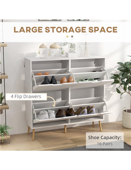 HOMCOM 16 Pairs Shoe Storage Cabinet, Shoe Organizer, White 837-394V80WT - pic 28116 | FastDaddyshop