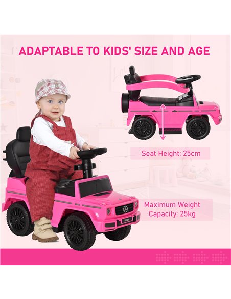 HOMCOM Compatible Ride-On Push Along Car Mercedes-Benz G350, Foot to Floor Slider, Pink - pic 28128 | FastDaddyshop
