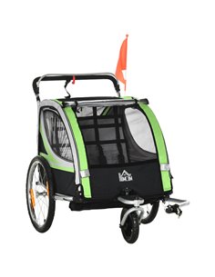 HOMCOM Child Bike Trailer, 2 In 1 Baby Stroller 2-Seater Transport Carrier with Hitch Coupler, Brake, Green