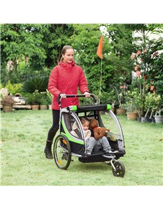HOMCOM Child Bike Trailer, 2 In 1 Baby Stroller 2-Seater Transport Carrier with Hitch Coupler, Brake, Green 2