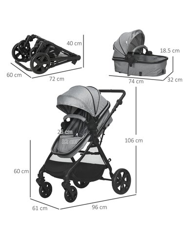 HOMCOM Lightweight Pushchair,Travel Baby Stroller with Reversible Seat, Grey
