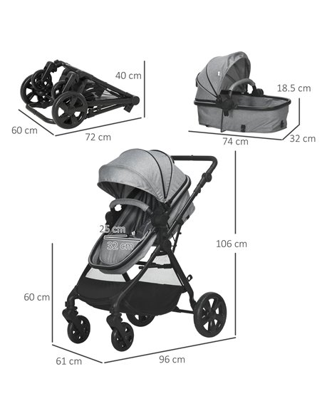 HOMCOM Lightweight Pushchair,Travel Baby Stroller with Reversible Seat, Grey - pic 28169 | FastDaddyshop