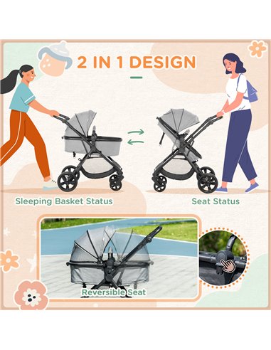 HOMCOM Lightweight Pushchair,Travel Baby Stroller with Reversible Seat, Grey