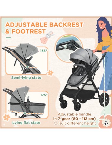 HOMCOM Lightweight Pushchair,Travel Baby Stroller with Reversible Seat, Grey
