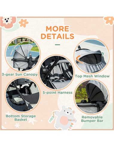 HOMCOM Lightweight Pushchair,Travel Baby Stroller with Reversible Seat, Grey