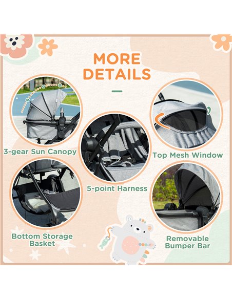 HOMCOM Lightweight Pushchair,Travel Baby Stroller with Reversible Seat, Grey - pic 28173 | FastDaddyshop