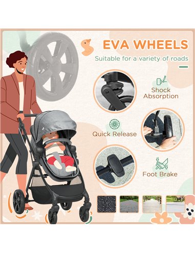 HOMCOM Lightweight Pushchair,Travel Baby Stroller with Reversible Seat, Grey